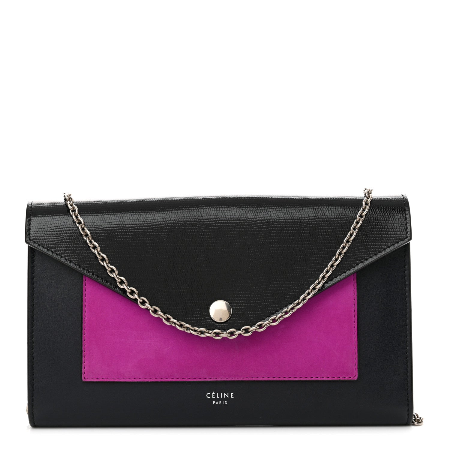 Celine Smooth Calfskin Tri-Color Clutch on a Chain Black 1 of 12
