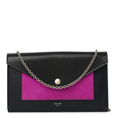 Celine Smooth Calfskin Tri-Color Clutch on a Chain Black 1 of 12