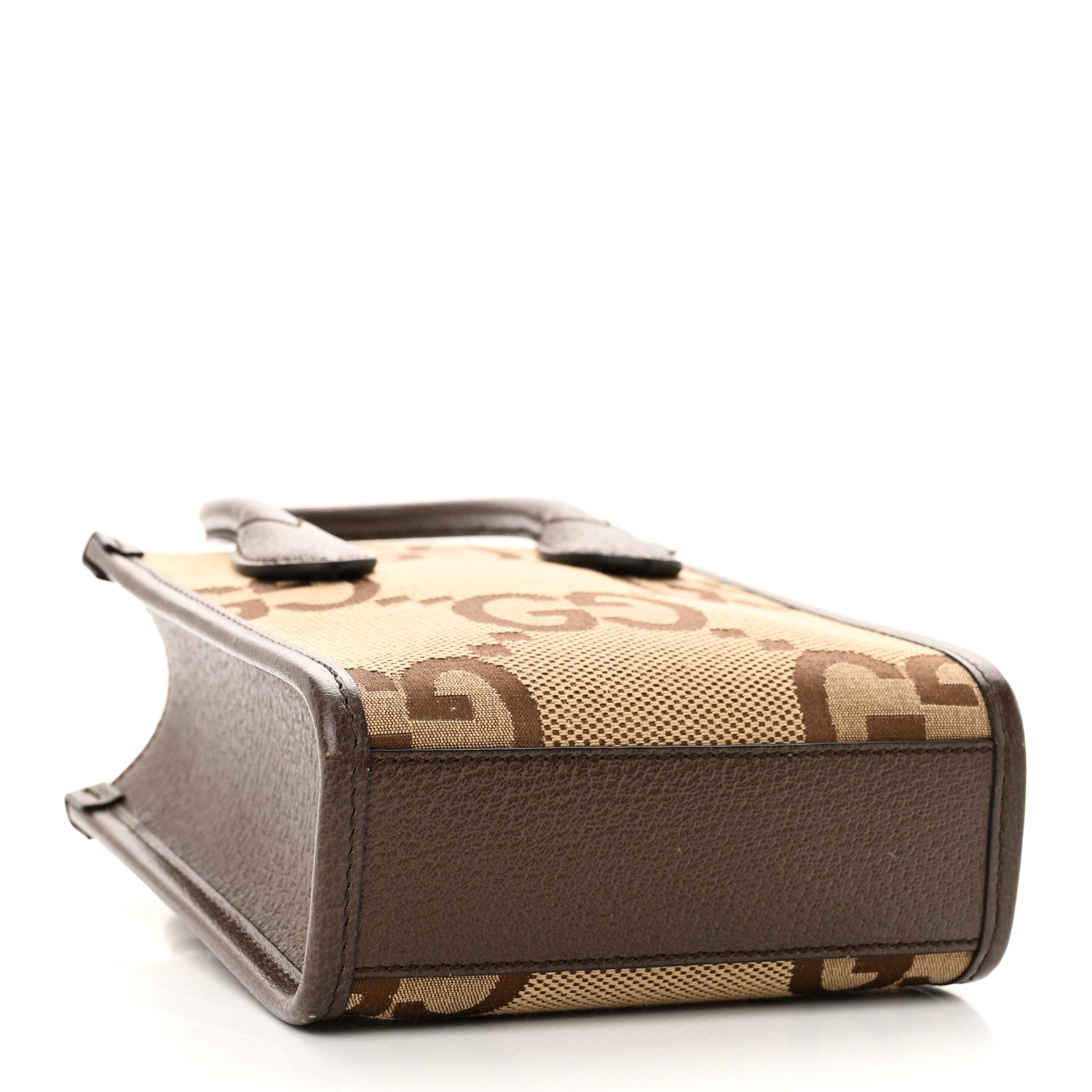 Gucci Monogram Jumbo GG Textured Dollar Calfskin Web Mini Vertical Tote Camel Ebony New Acero 4 of 9