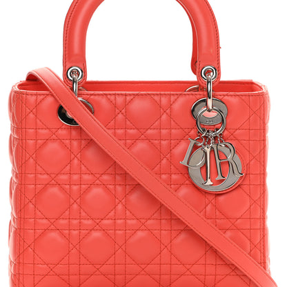 Christian Dior Lambskin Cannage Medium Lady Dior Coral 7 of 13