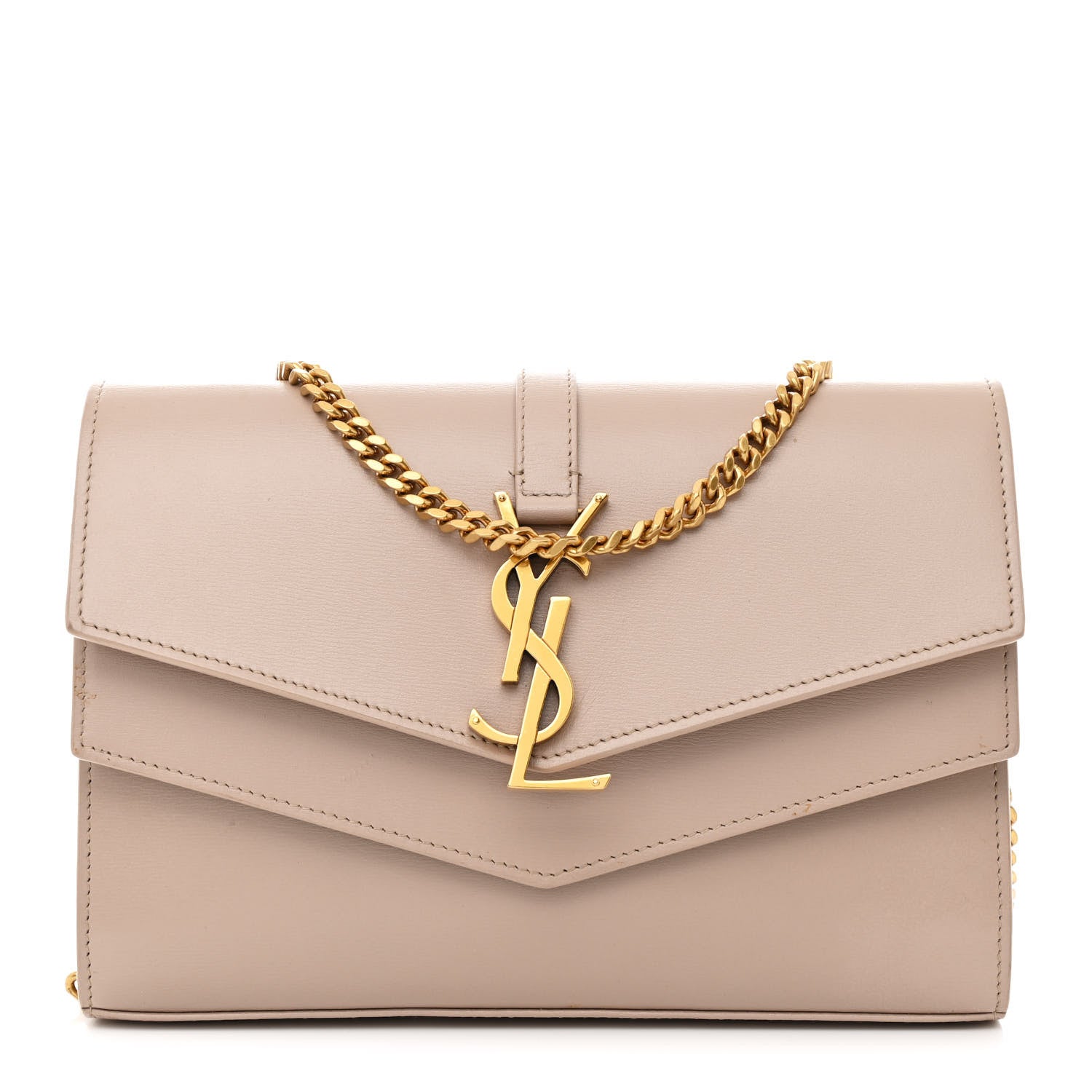 Saint Laurent Smooth Calfskin Sulpice Monogram Chain Wallet Light Natural 1 of 15