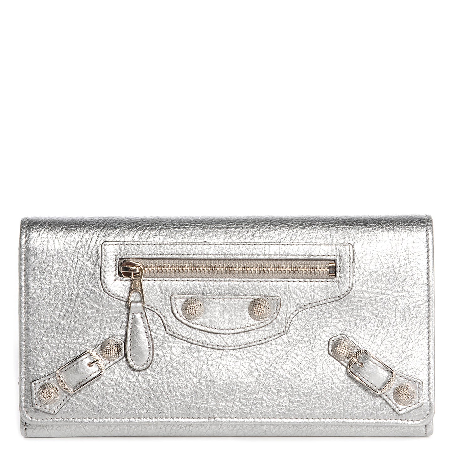 Agneau Giant 12 Silver Hardware Money Wallet Gris Aluminum