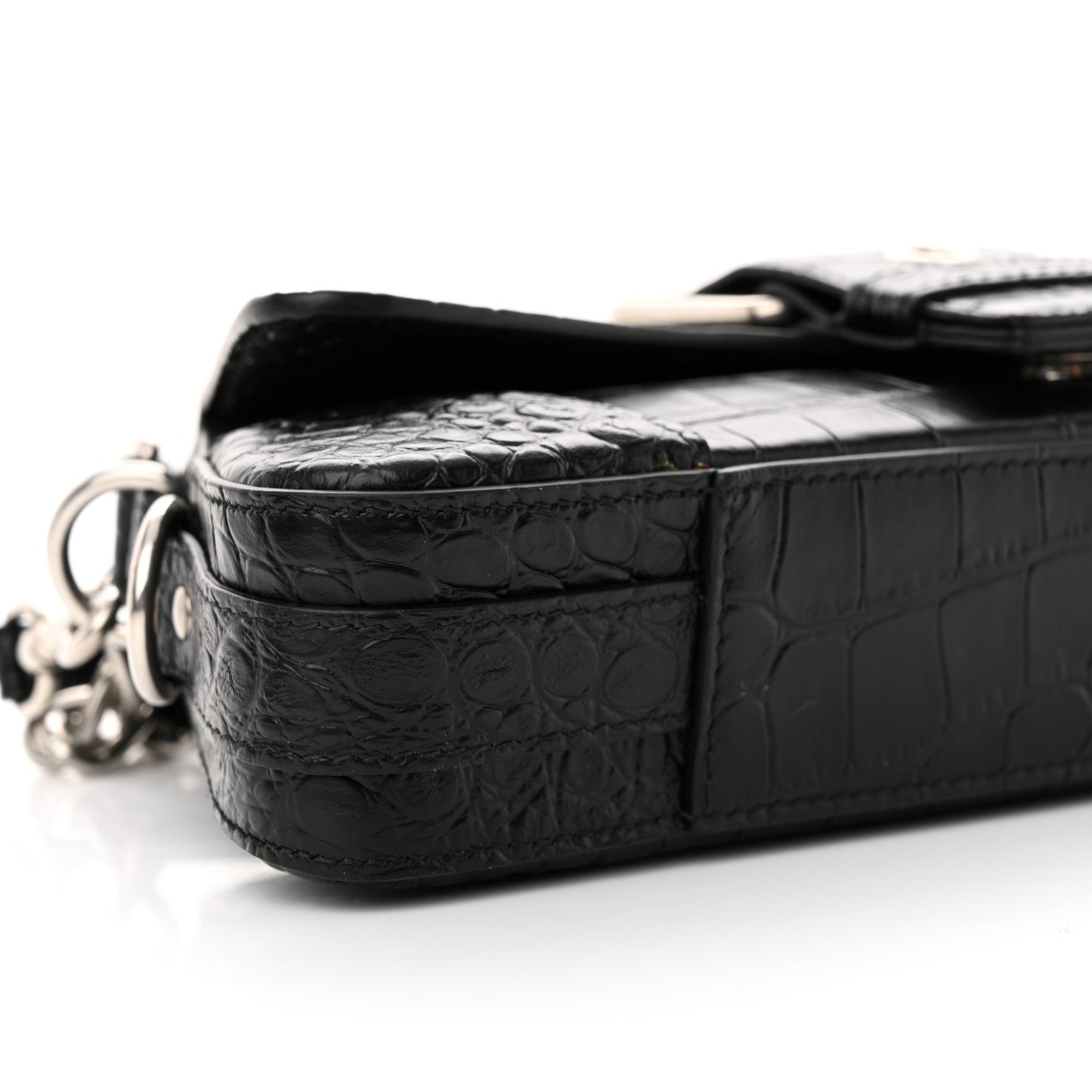 Calfskin Crocodile Embossed Small Lindsay Shoulder Bag Black
