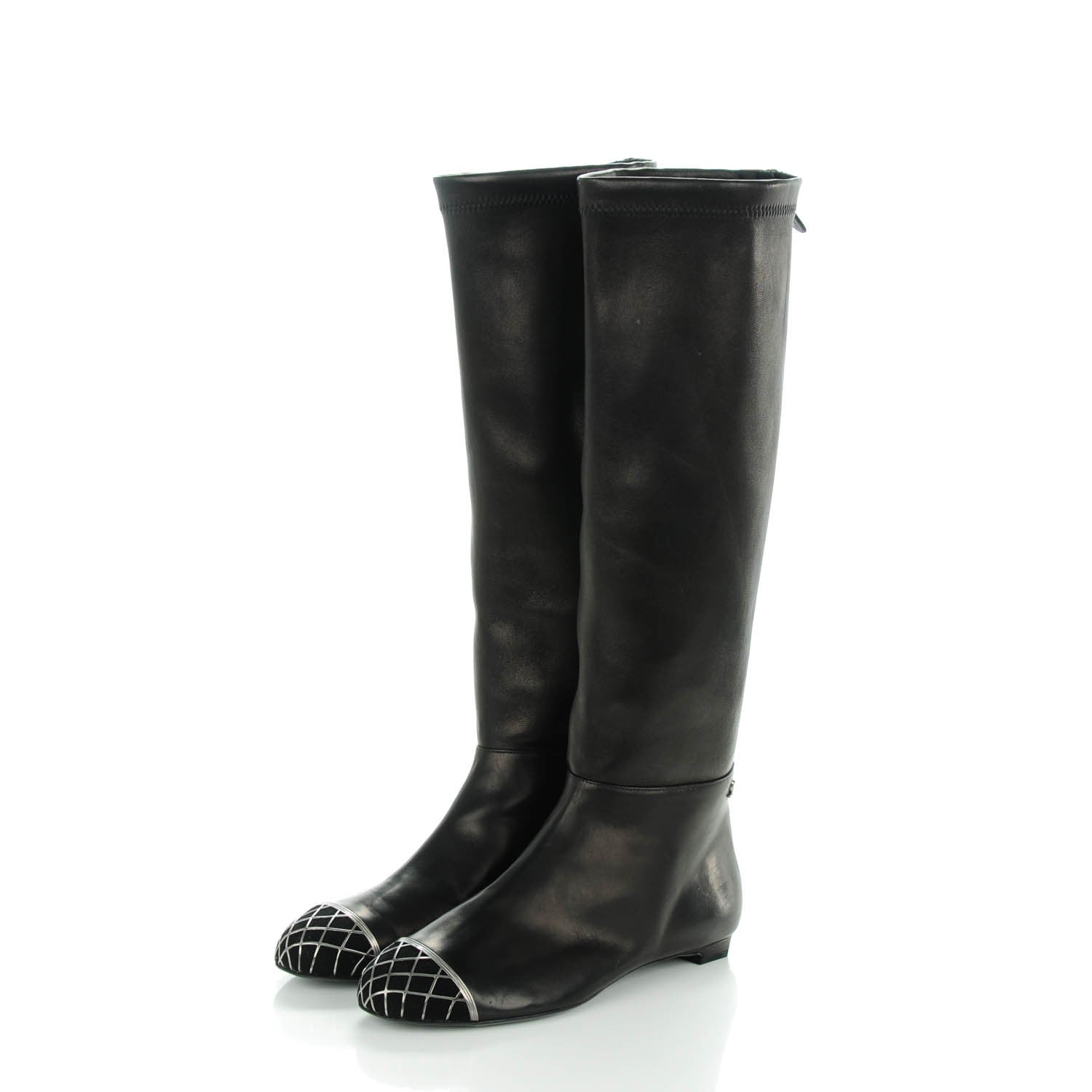 Chanel Lambskin Suede Caged Cap Toe High Boots 37 Black 3 of 6