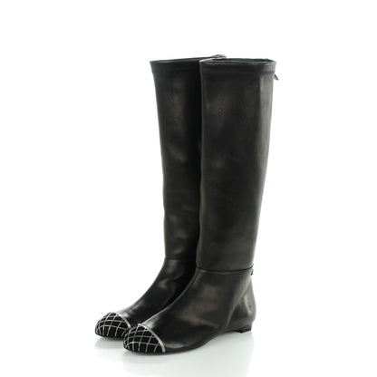 Chanel Lambskin Suede Caged Cap Toe High Boots 37 Black 3 of 6