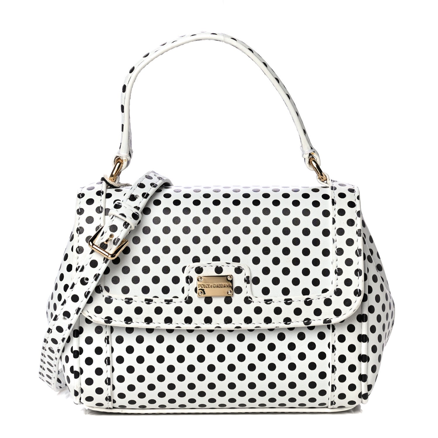 Dolce & Gabbana Vitello Polka Dot Childrens Satchel White Black 1 of 9