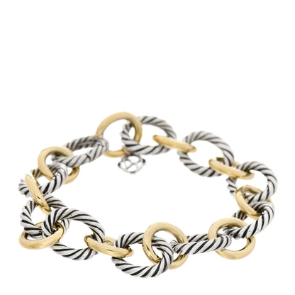David Yurman Sterling Silver 18K Yellow Gold 12mm Large Oval Link Bracelet 1 of 3