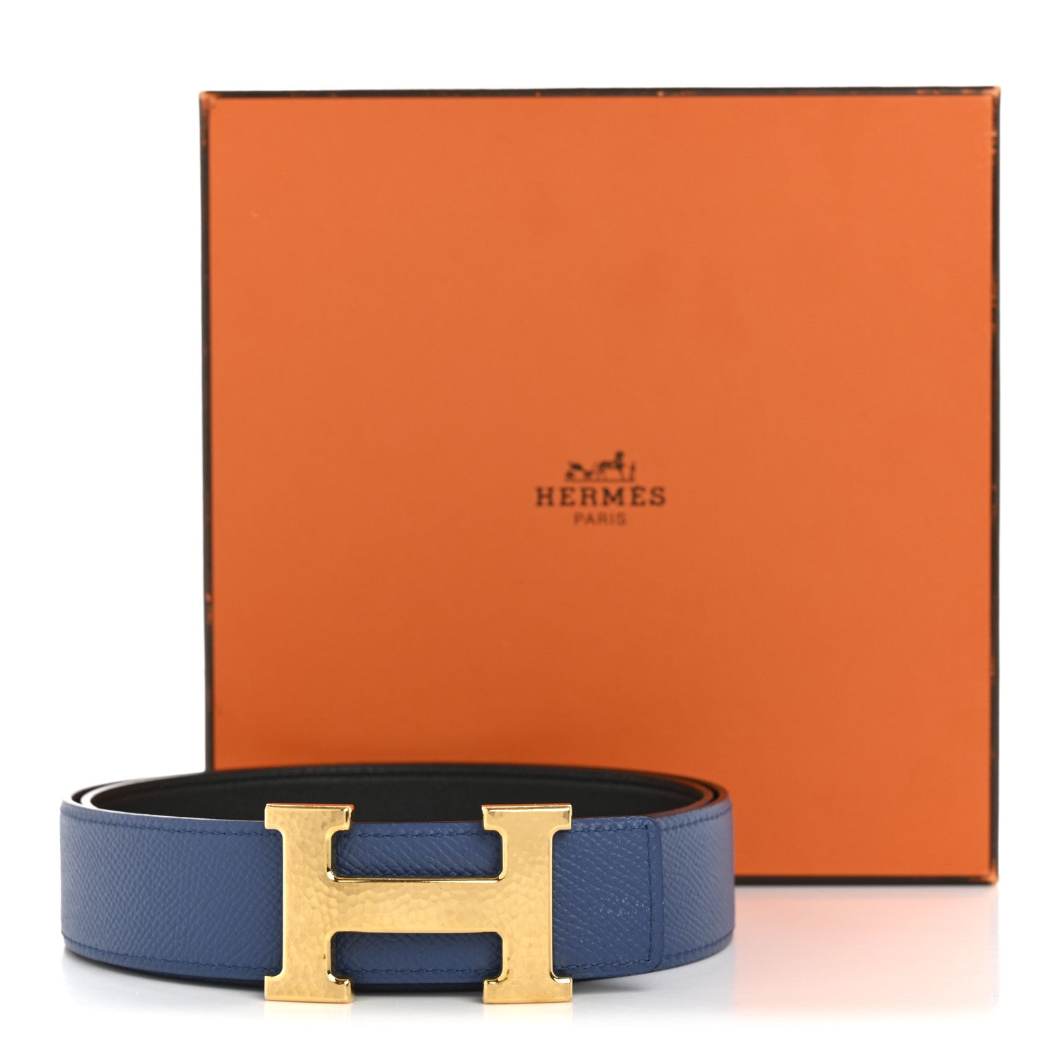 Hermes Epsom Swift 32mm Martelee H Belt 85 34 Bleu Agate Black 8 of 8