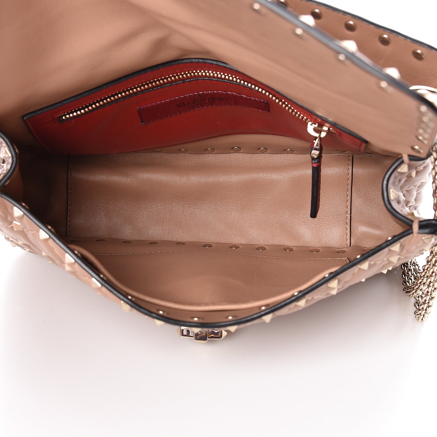 Nappa Medium Rockstud Spike Shoulder Bag Camel Rose