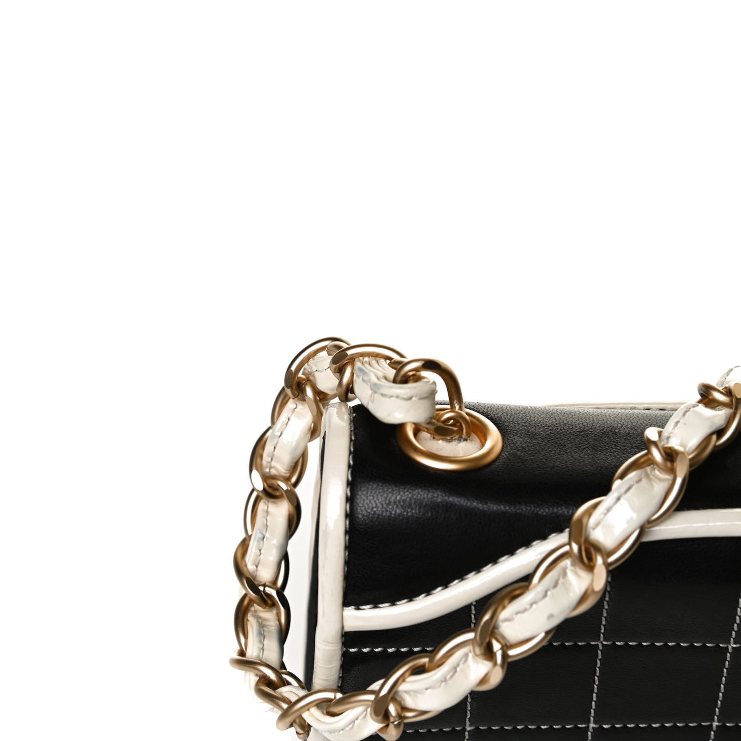 Caviar Square Stitched Small Flap Black White
