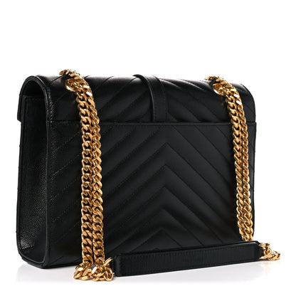 Saint Laurent Grain De Poudre Matelasse Chevron Medium Monogram Satchel Black 3 of 11