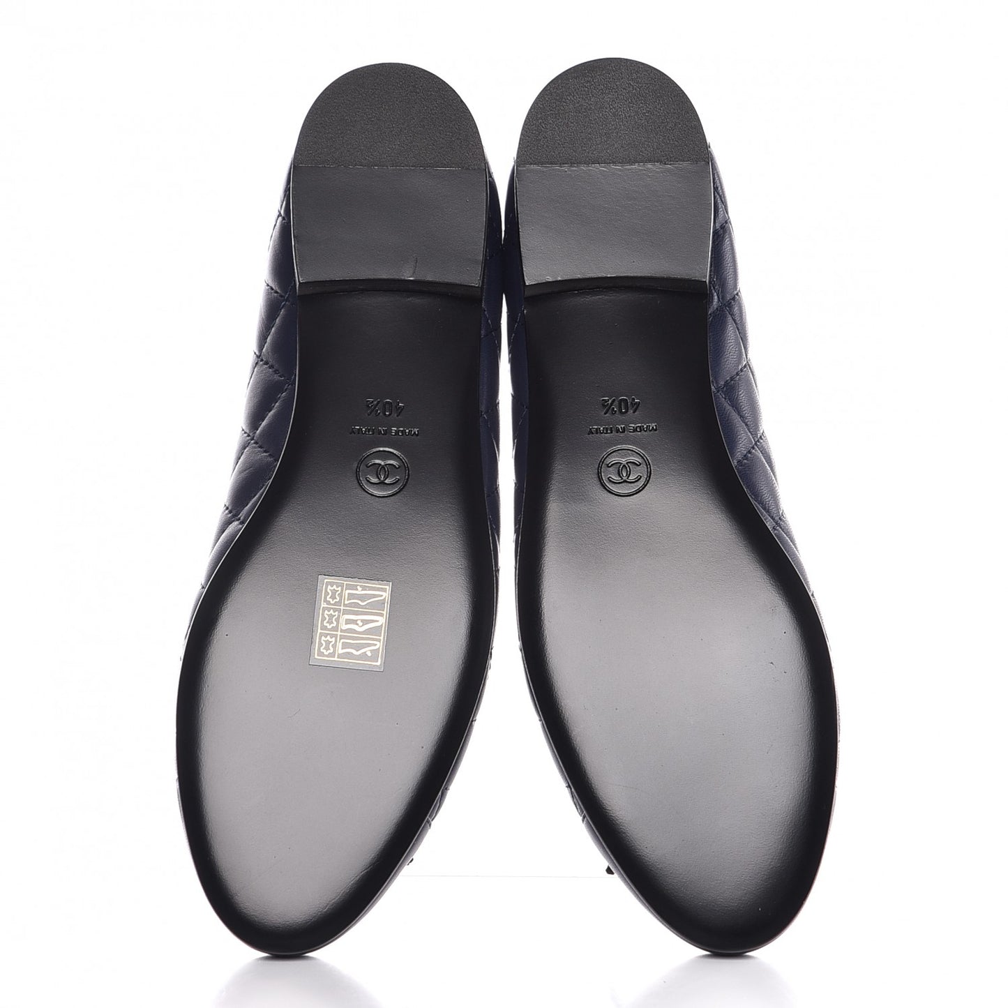 Lambskin Quilted CC Cap Toe Ballerina Flats 40.5 Navy