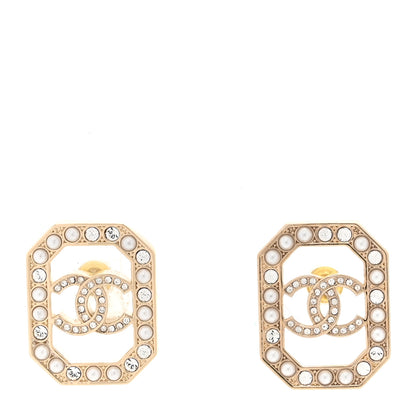 Chanel Crystal Pearl CC Geometric Earrings Gold 1 of 6