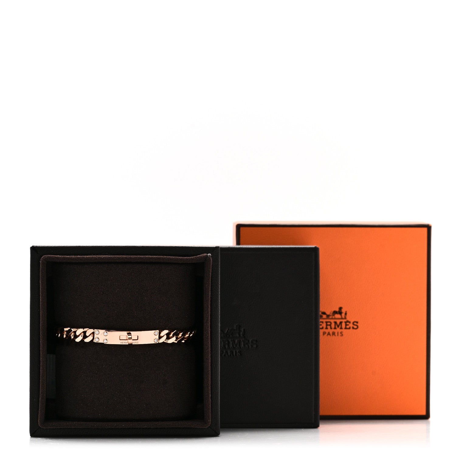 Hermes 18K Rose Gold Diamond PM Kelly Chaine Bracelet ST 4 of 4