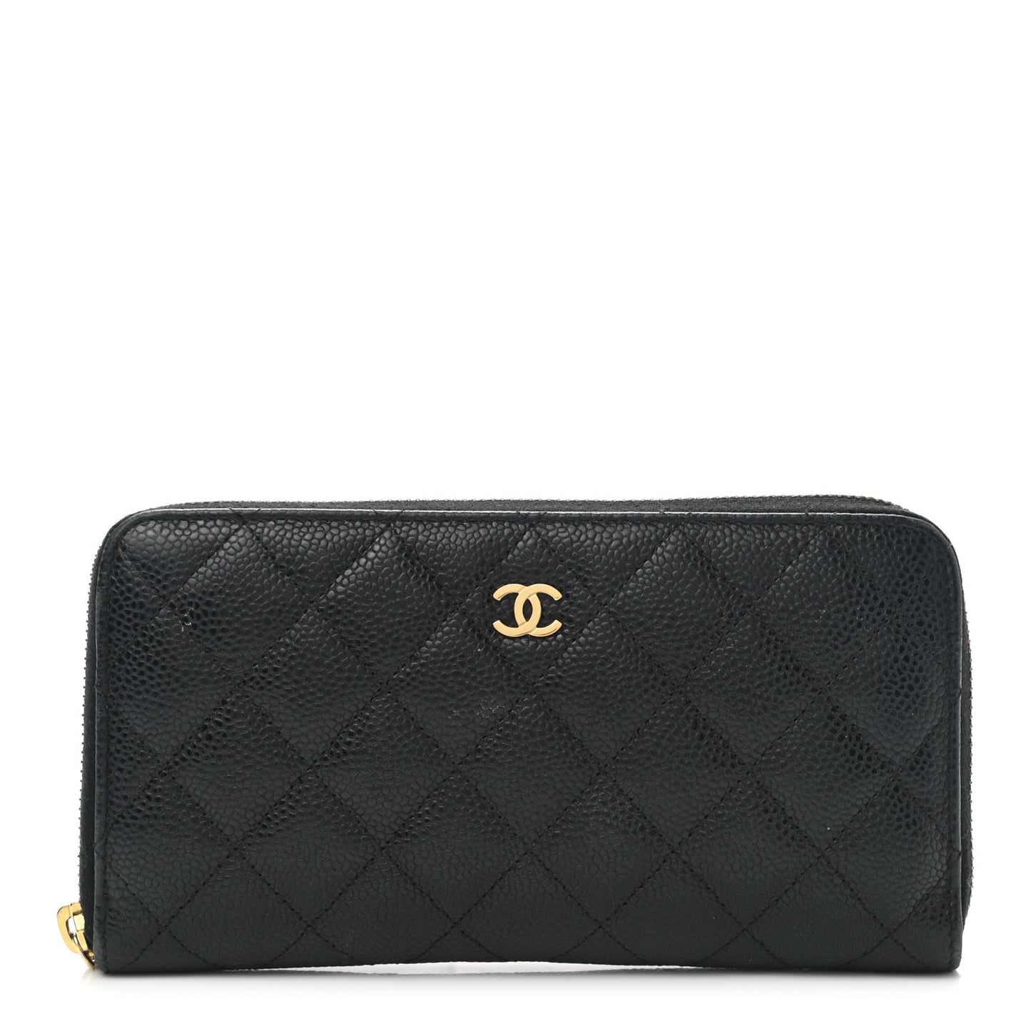 Caviar Quilted Large Gusset Zip Around Wallet Black