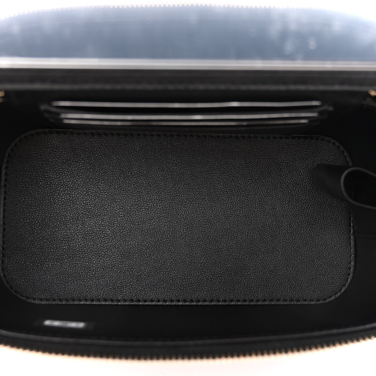 Lambskin Quilted Small Top Handle Vanity Case With Chain Black