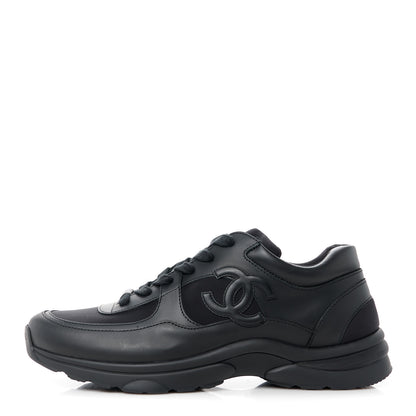 Chanel Lambskin Fabric CC Uniform Mens Sneakers 44 Black 1 of 9