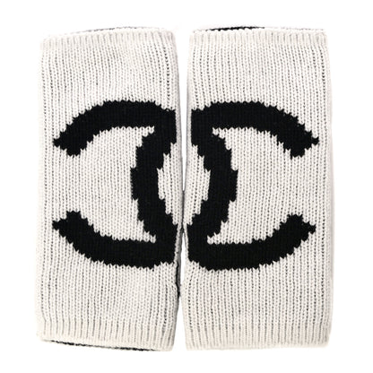 Chanel Cashmere CC Fingerless Gloves White Black 1 of 10
