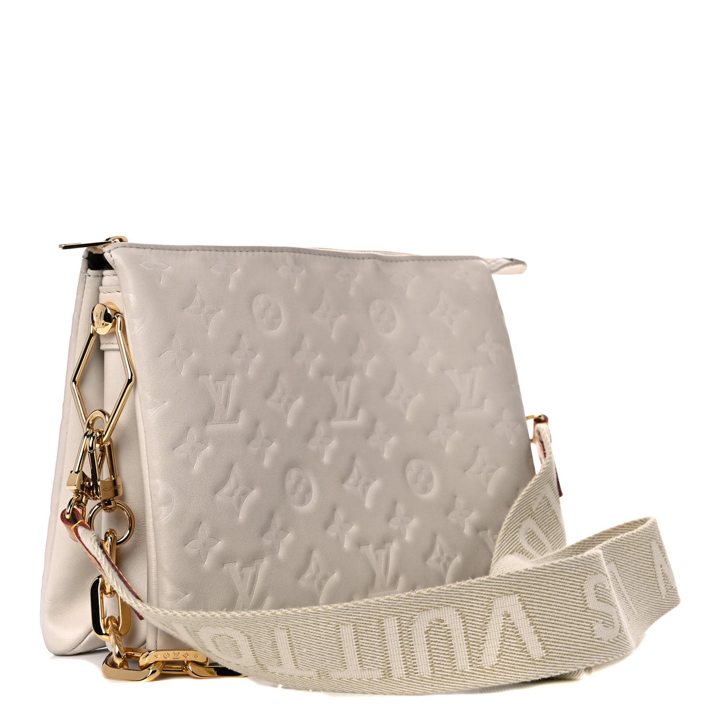 Lambskin Embossed Monogram Coussin PM Beige Cream