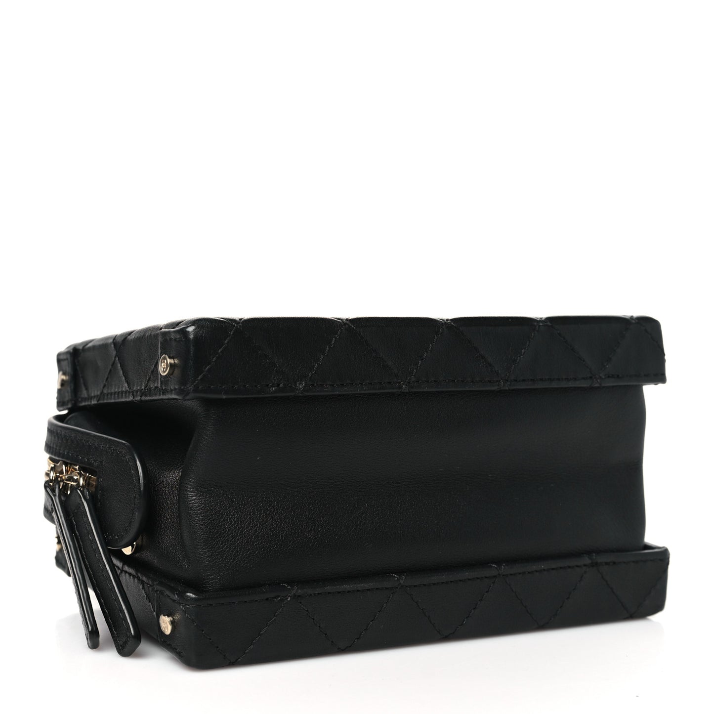 Calfskin Quilted Small Studded Square Vanity Case Black