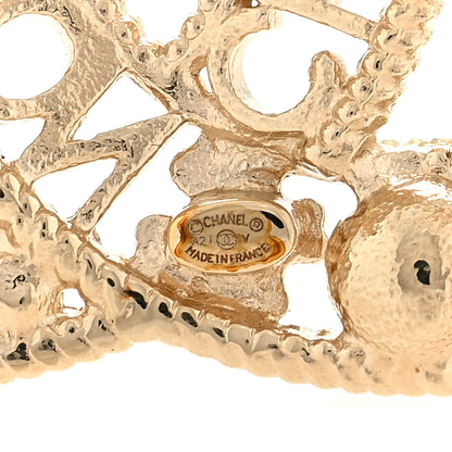 Chanel Crystal Pearl CC Charms Brooch Gold 3 of 3