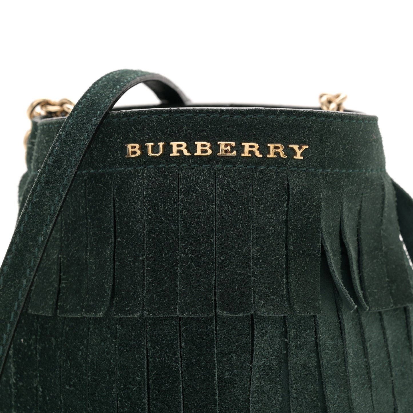 Suede Fringe Mini Bucket Bag Dark Forest Green