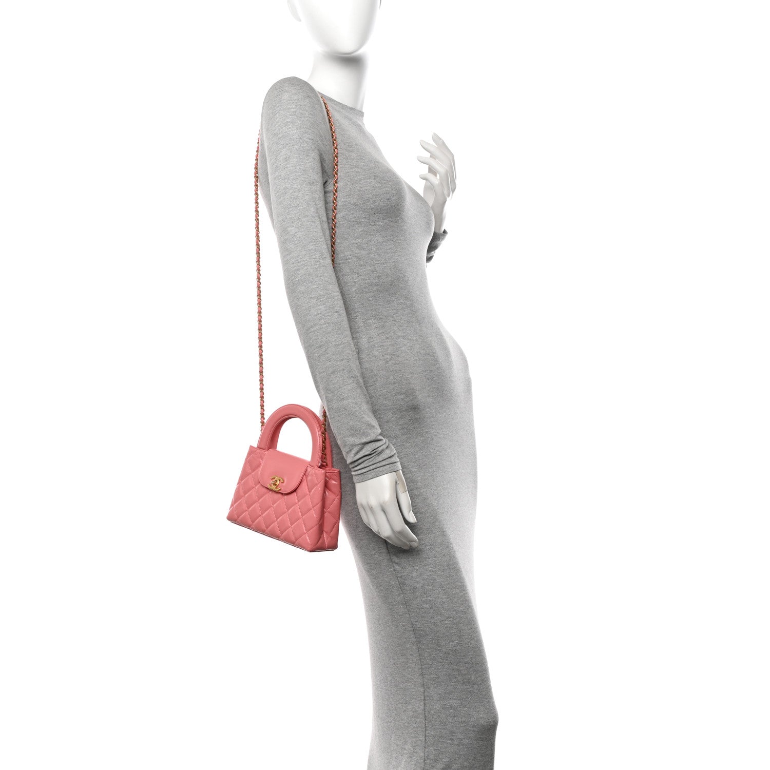 Chanel Shiny Aged Calfskin Quilted Nano Kelly Shopper Coral Pink 2 of 10