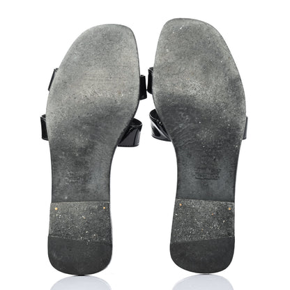 Hermes Patent Oran Sandals 37.5 Black 4 of 4