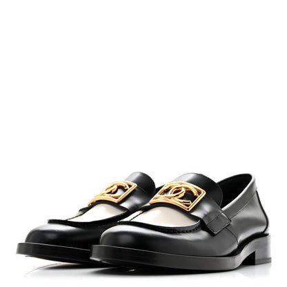 Chanel Shiny Calfskin CC Loafers Black White 37 Black White 4 of 10