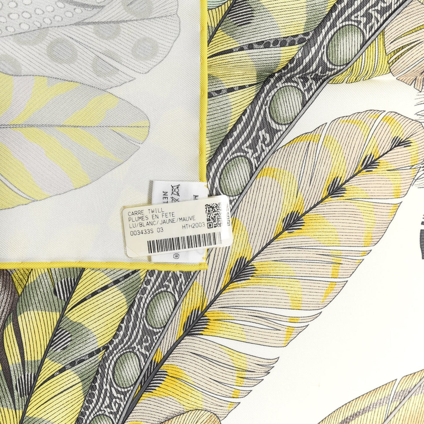 Cashmere Silk Plumes En Fete Scarf 90 Blanc Jaune Mauve