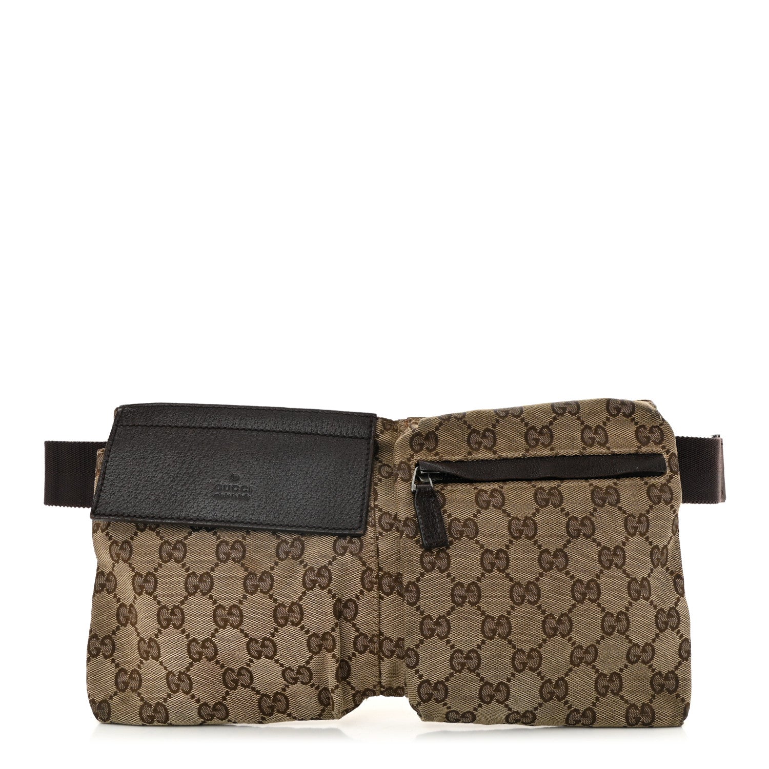 Gucci GG Monogram Web Double Pocket Belt Bag Dark Brown 1 of 10