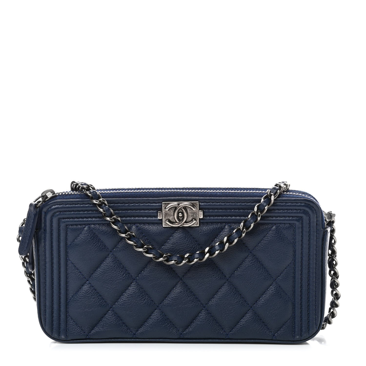 Chanel Calfskin Quilted Small Boy Clutch With Chain Navy 1 of 4