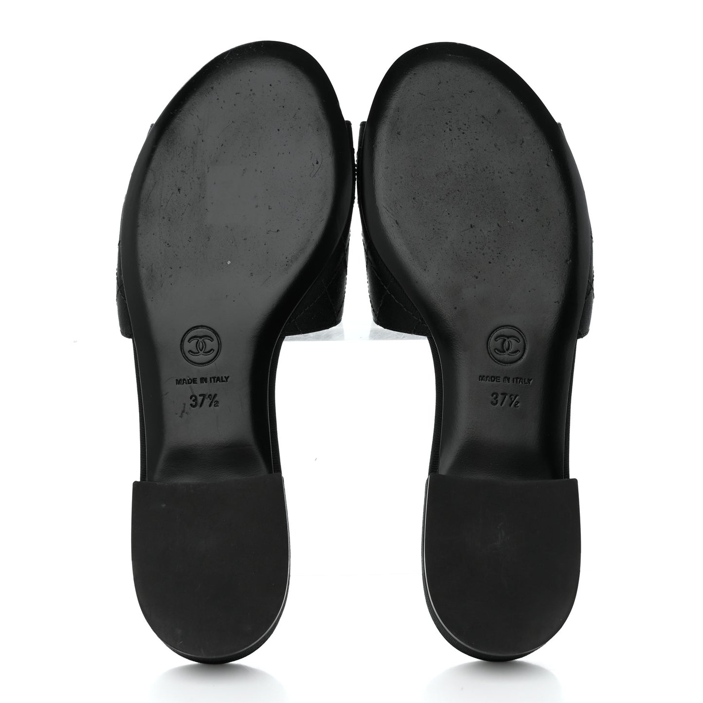 Grosgrain Quilted Camellia CC Slides 37.5 Black White