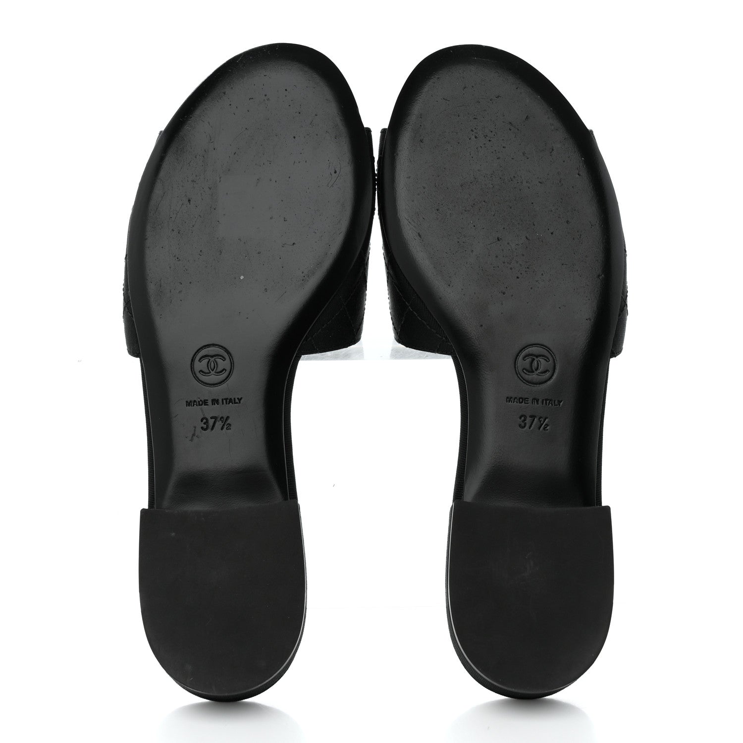 Chanel Grosgrain Quilted Camellia CC Slides 37.5 Black White 5 of 9