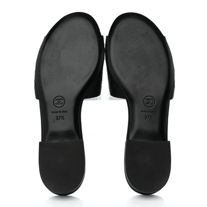 Chanel Grosgrain Quilted Camellia CC Slides 37.5 Black White 5 of 9