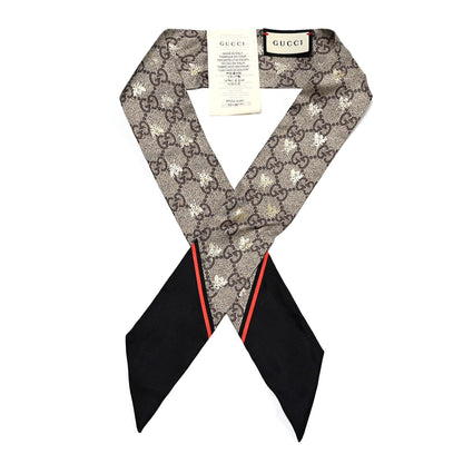 Gucci Silk Twill GG Monogram GG Bee Neck Bow Scarf Black Red 1 of 4