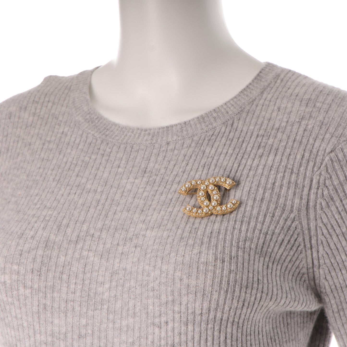 Pearl Crystal CC Brooch Gold
