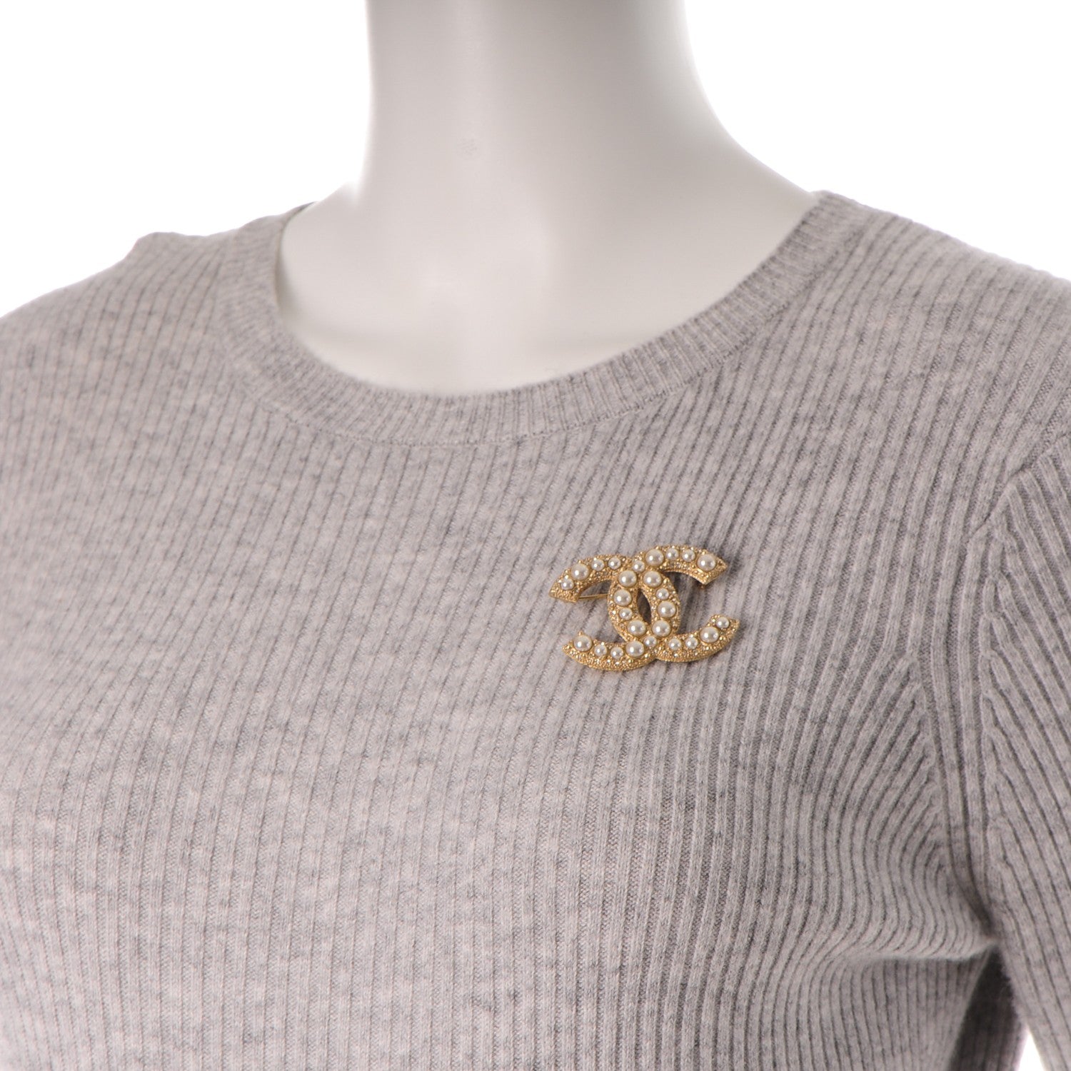 Chanel Pearl Crystal CC Brooch Gold 2 of 4