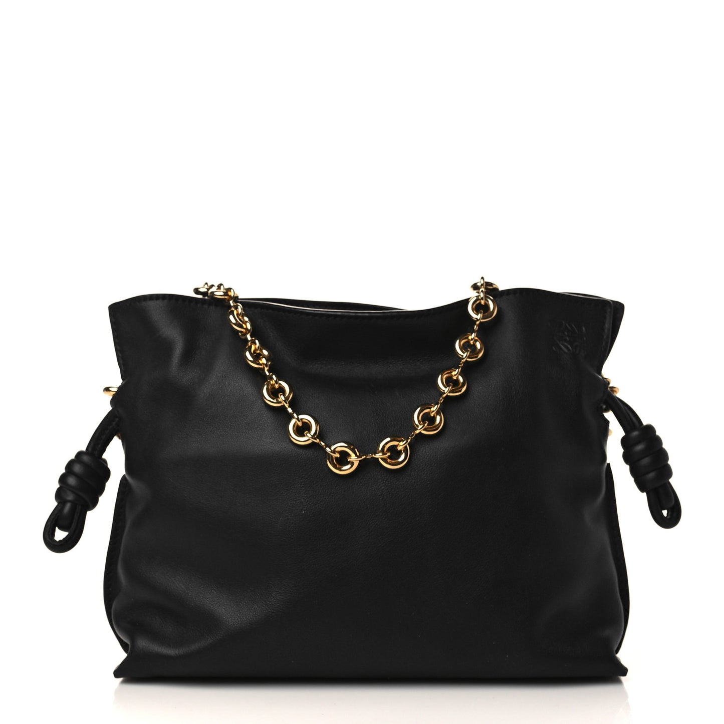 Nappa Calfskin Mini Flamenco Knot Clutch With Chain Black