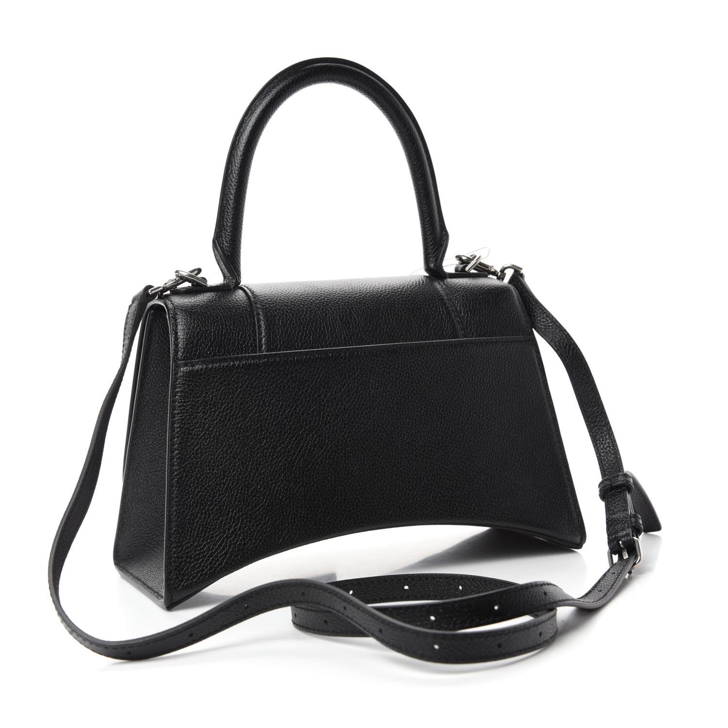 Grained Calfskin Small Hourglass Top Handle Bag Black