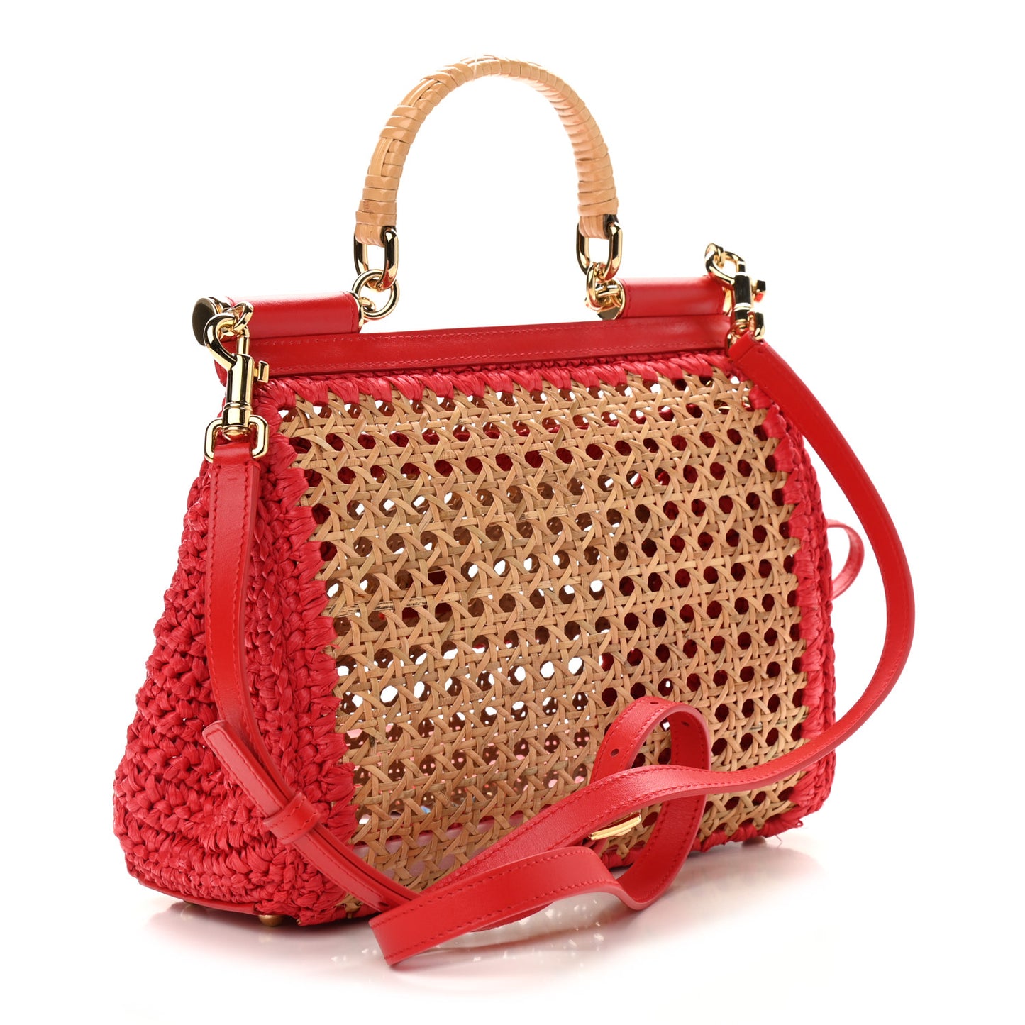 Woven Raffia Miss Sicily Satchel Red