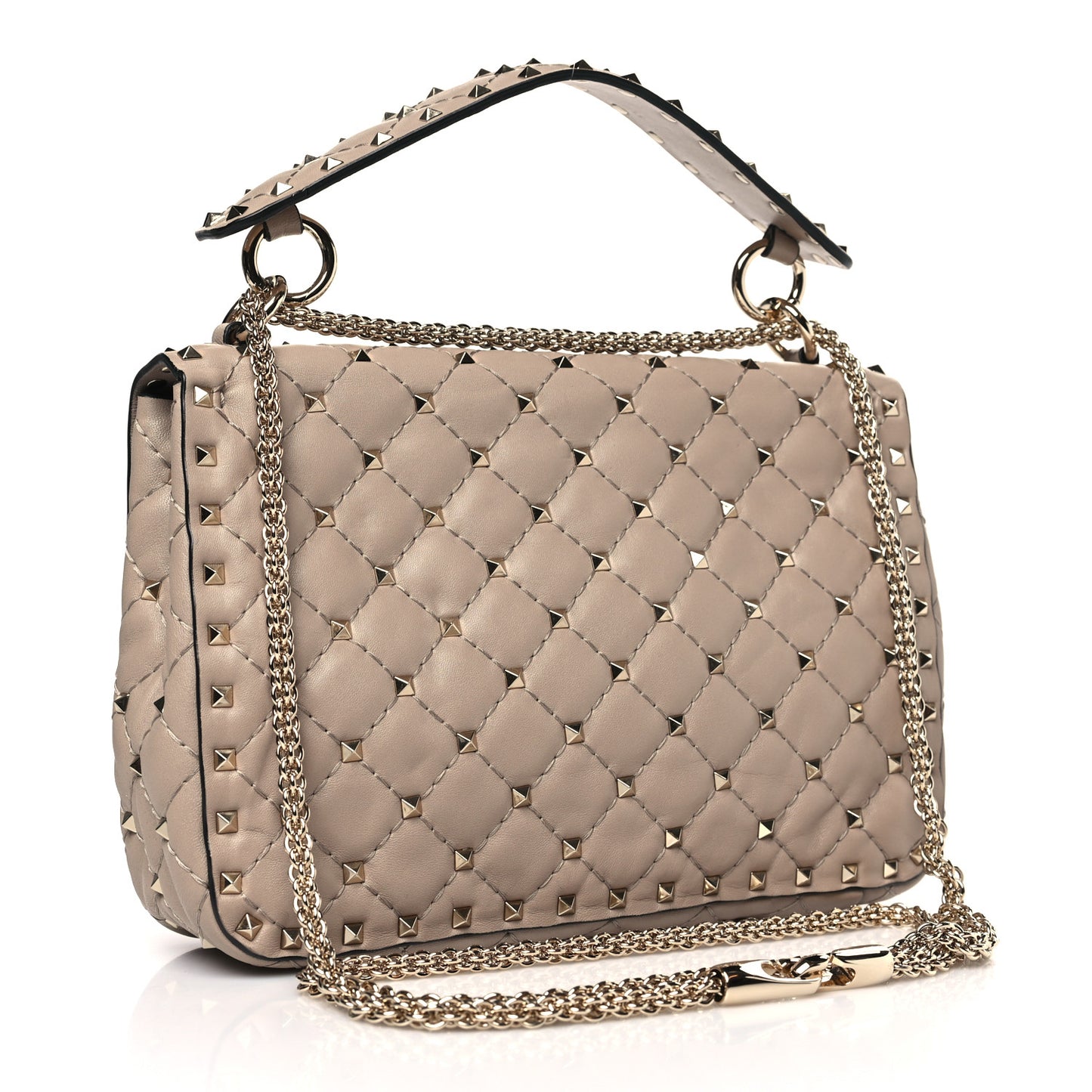 Lambskin Medium Rockstud Spike Shoulder Bag Poudre