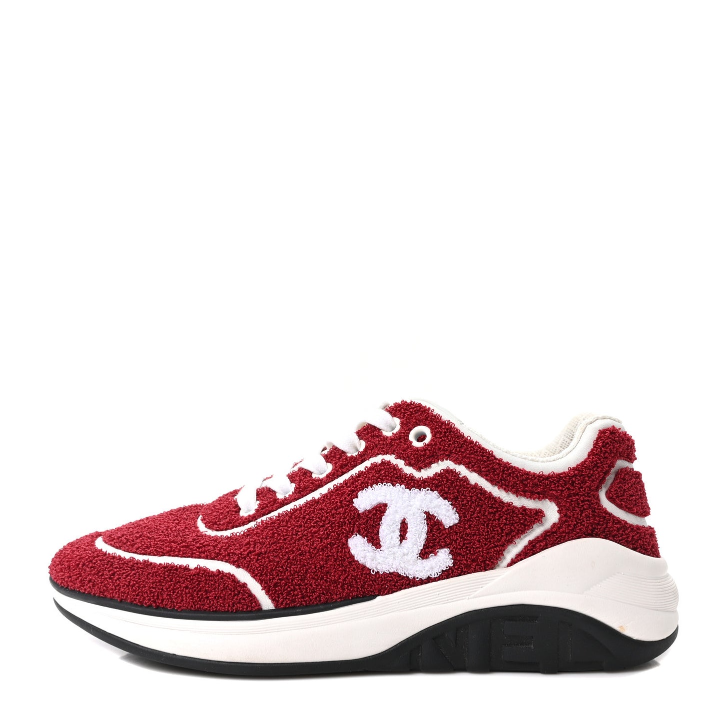 Terry Cloth Calfskin Womens Logo Sneakers 38 Red White