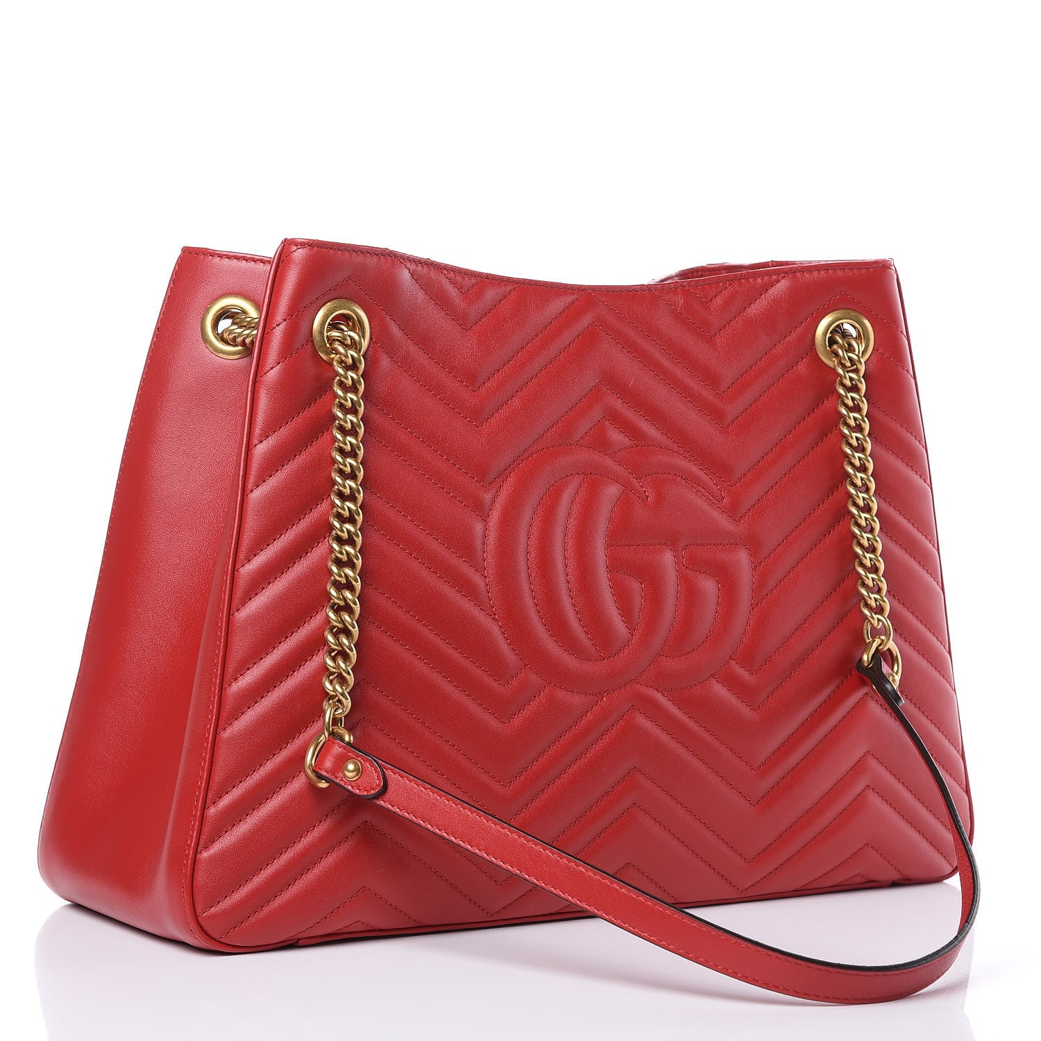 Gucci Calfskin Matelasse Medium GG Marmont Shoulder Tote Bag Hibiscus Red 3 of 10
