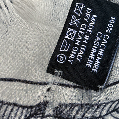 Chanel Cashmere CC Logo Leaves Scarf White Black 9 of 10