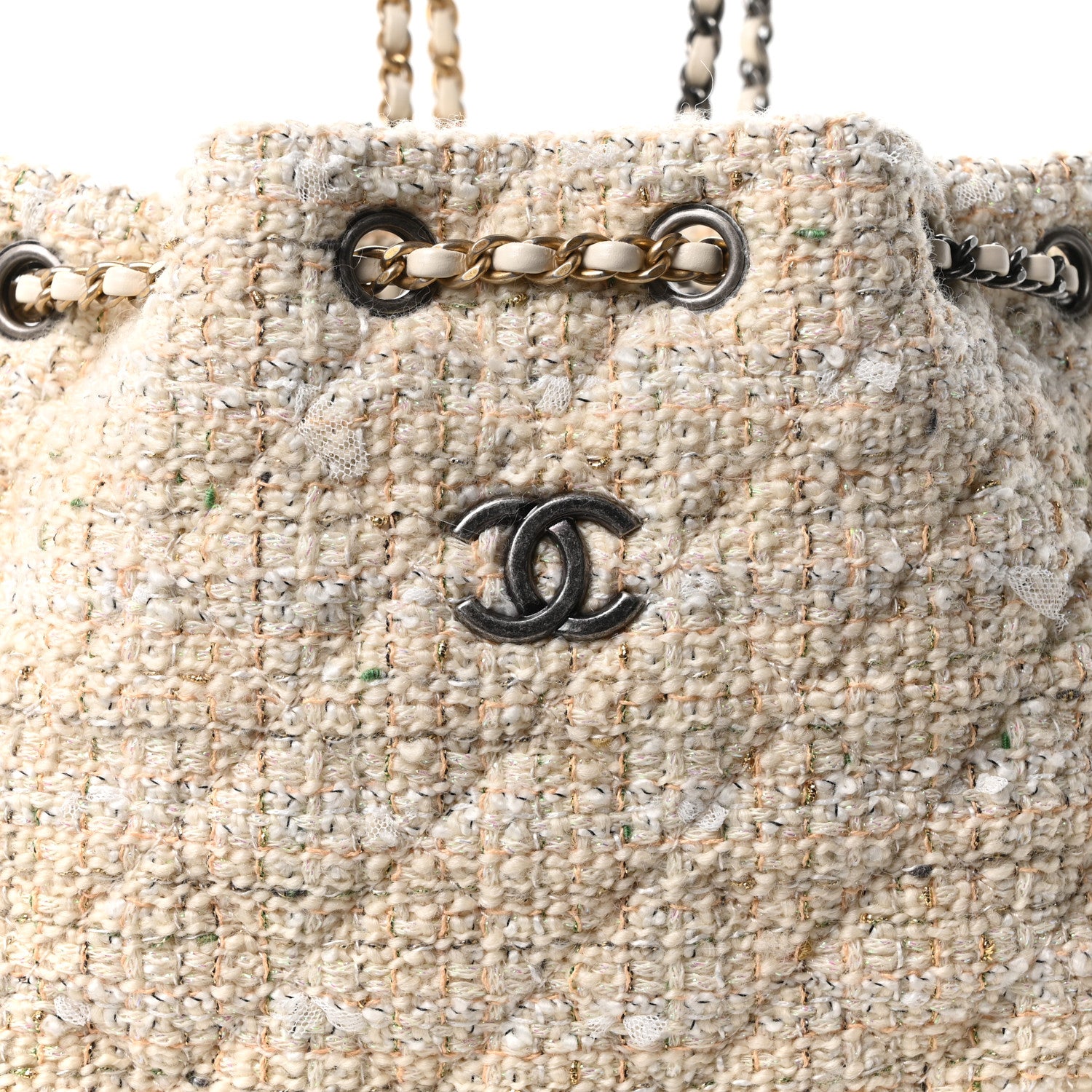 Chanel Tweed Calfskin Quilted Gabrielle Backpack Ivory 8 of 10