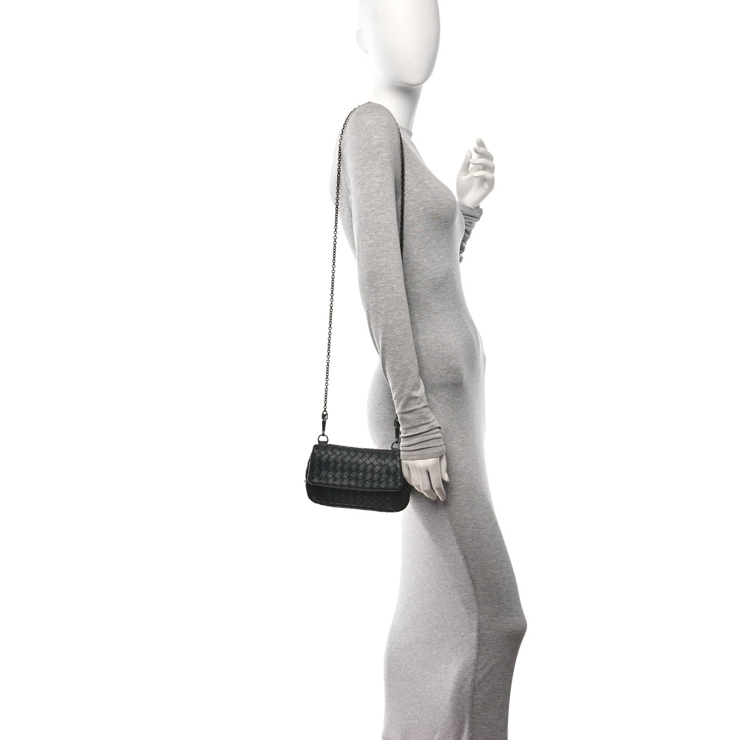 Nappa Intrecciato Mini Chain Messenger Black