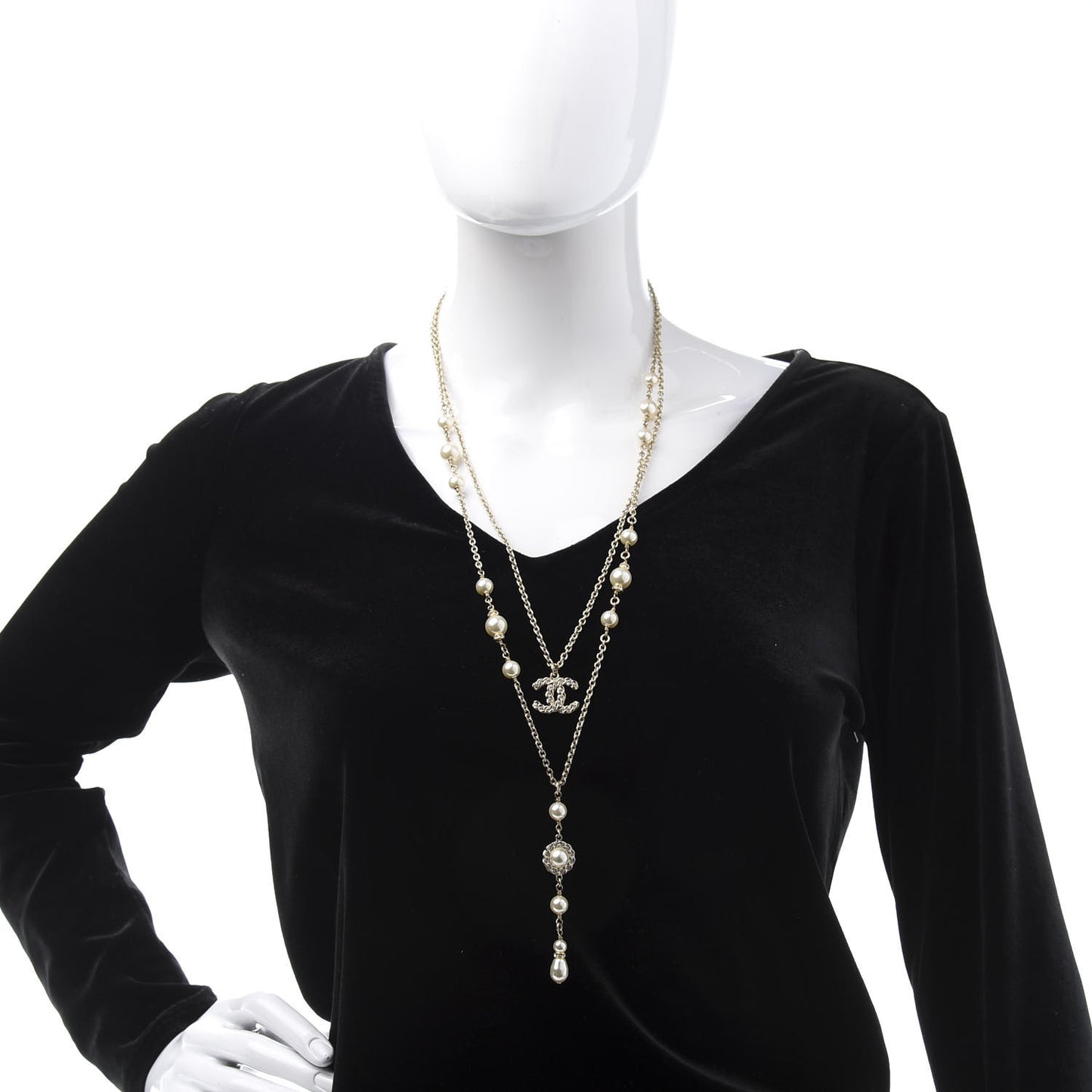 Crystal Pearl Pearls Coronation CC Layered Necklace Gold