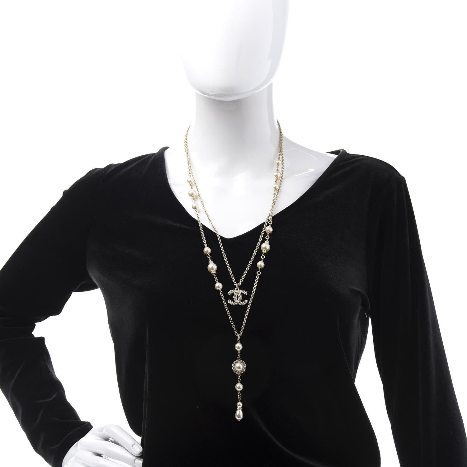 Chanel Crystal Pearl Pearls Coronation CC Layered Necklace Gold 2 of 7