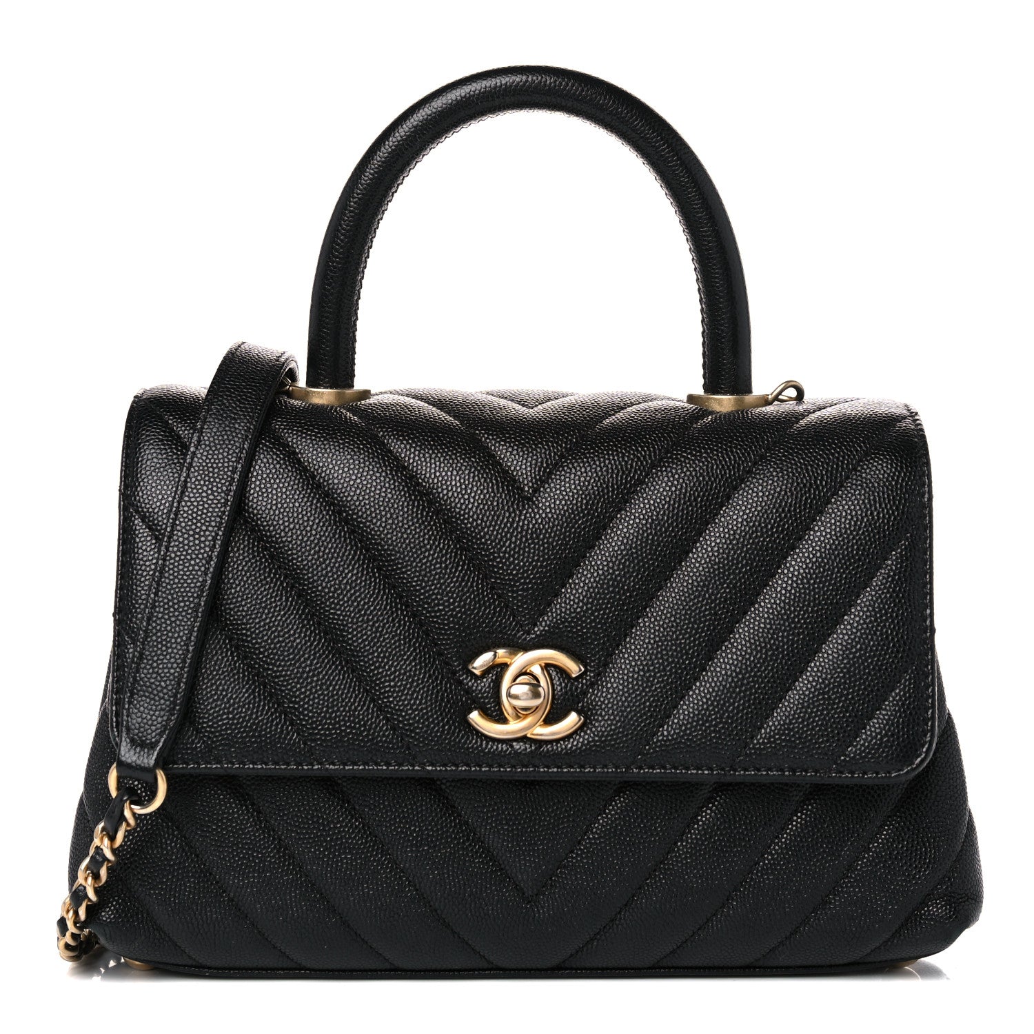 Chanel Caviar Chevron Quilted Mini Coco Handle Flap Black 1 of 11